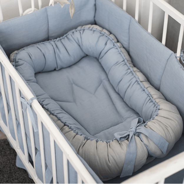 Linen baby nest grey-blue